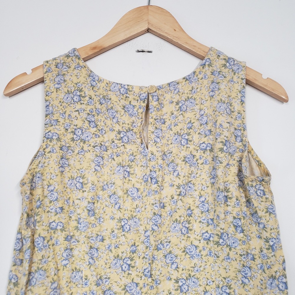 Studio Ease Petite Maxi Dress Womens 10P Yellow Floral Linen Blend 90s Vintage - Picture 4 of 8